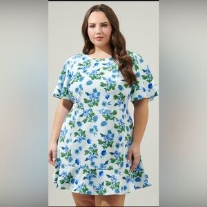 New Sugarlips Blue Green Floral Fit and Flare Dress size 2X